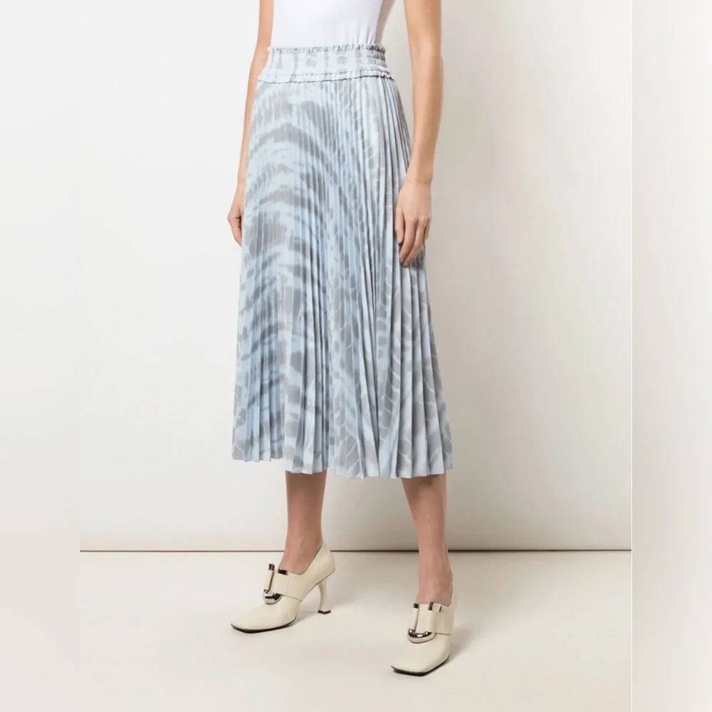 🩵 Proenza Schouler Light Blue and Gray Tie Dye Pleated Midi Skirt - Picture 3 of 11